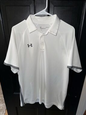 Under Armour White Polo with Gray Trim